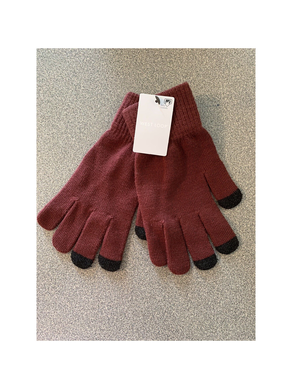 WEST LOOP Unisex Men's Women's Burgundy & Black Texting Gloves Adult Size NEW!